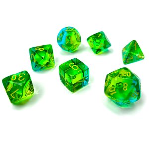 Gemini: 7Pc Polyhedral Translucent Green-Teal / Yellow ^ MAY 18 2022