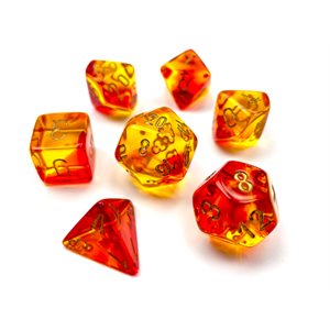 Gemini: 7Pc Polyhedral Translucent Red-Yellow / Gold ^ MAY 18 2022