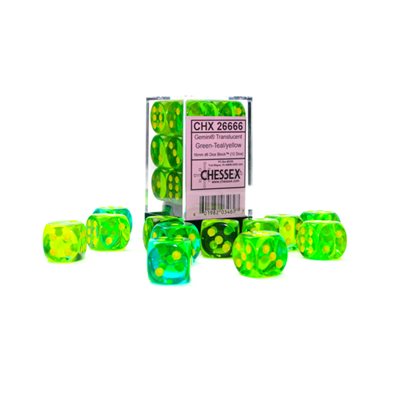 Gemini: 12D6 Translucent Green-Teal / Yellow Dice Block