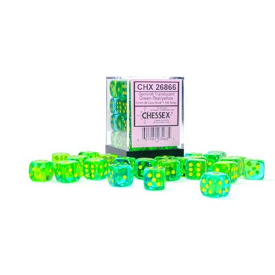 Gemini: 36D6 Translucent Green-Teal / Yellow Dice Block