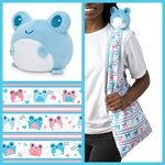 Tote Bag with Plushie: (White Transgender Pride + Blue Frog) (No Amazon Sales)