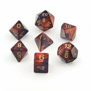 Gemini: Mini 7pc Polyhedral Purple-Red / gold ^ FEB 22 2023