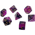Gemini: Mini 7pc Polyhedral Black-Purple / gold