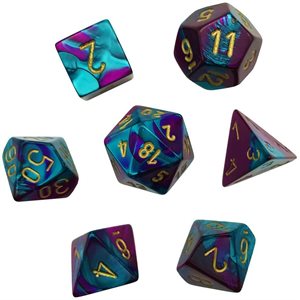 Gemini: Mini 7pc Polyhedral Purple-Teal / gold ^ Q4 2022