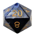 Dice: Acrylic 35mm D20: Blue / White w / Gold Numbers ^ Q2 2024