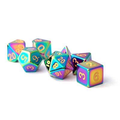 Dice: Metal 16mm 7pc Set: Torched Rainbow ^ Q2 2024