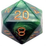 Dice: Acrylic 35mm D20: Green / Light Green w /  Gold Numbers ^ Q2 2024