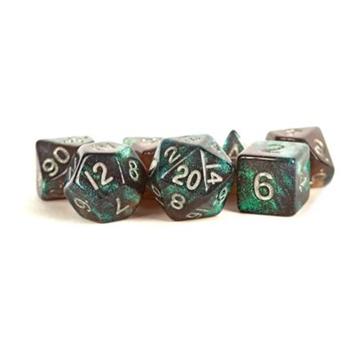Dice: Acrylic 16mm 7pc Set: Stardust Gray w / Silver Numbers ^ Q2 2024