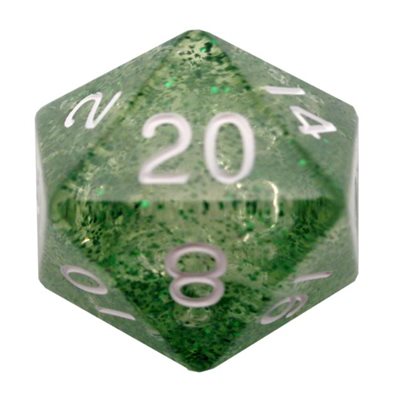 Dice: Acrylic 35mm D20: Ethereal Green w / White Numbers ^ Q2 2024