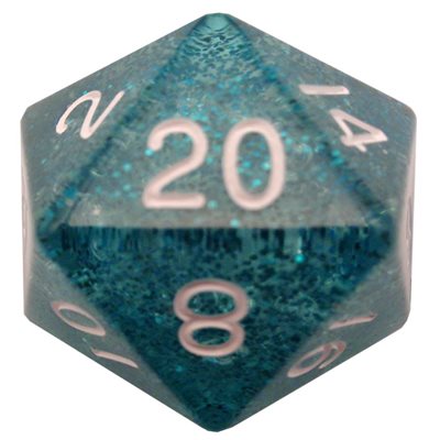 Dice: Acrylic 35mm D20: Ethereal Light Blue w / White Numbers ^ Q3 2024