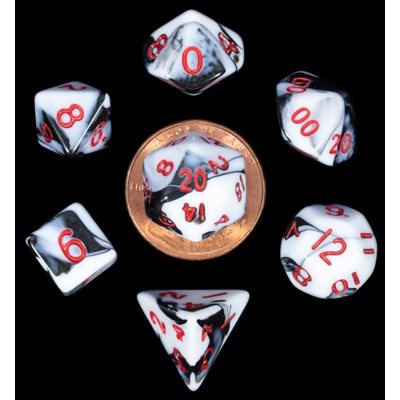 Dice: Mini 10mm 7pc Set: Marble: Red Numbers