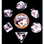 Dice: Mini 10mm 7pc Set: Marble: Red Numbers ^ Q2 2024