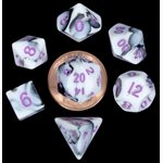 Dice: Mini 10mm 7pc Set: Marble: Purple Numbers ^ Q2 2024