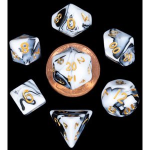 Dice: Mini 10mm 7pc Set: Marble: Gold Numbers ^ Q2 2024