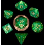 Dice: Mini 10mm 7pc Set: Green / Light Green w / Gold Numbers ^ Q2 2024