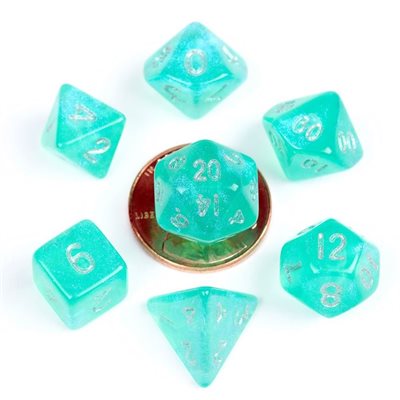 Dice: Mini 10mm 7pc Set: Stardust Turquoise ^ Q2 2024