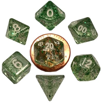 Dice: Mini 10mm 7pc Set: Ethereal Green ^ Q2 2024