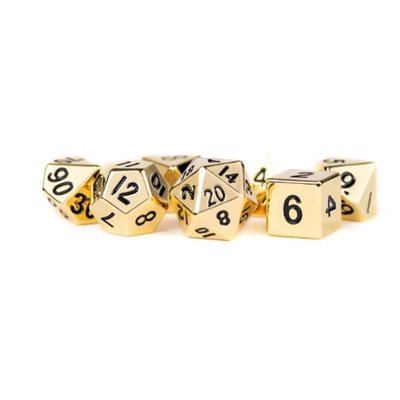 Dice: Metal 16mm 7pc Set: Antique Gold ^ Q3 2024