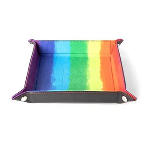 Dice Tray: Leather Backed Fold Up Dice Tray: Watercolour Rainbow ^ Q2 2024