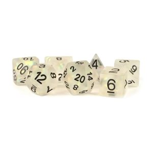 Dice: Resin 16mm 7pc Set: Icy Opal Clear ^ Q2 2024
