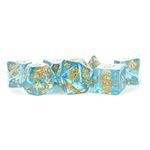 Dice: Resin 16mm 7pc Set: Blue w / Gold Foil ^ Q2 2024