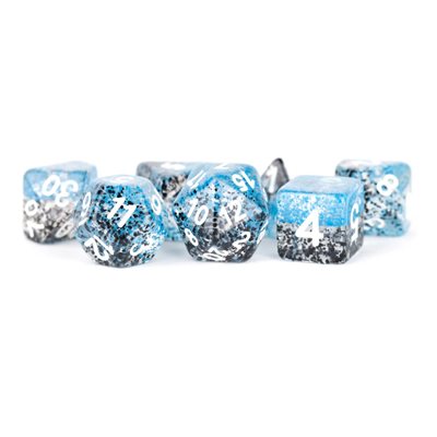 Dice: Resin 16mm 7pc Set: Particle Blue / Black ^ Q3 2024