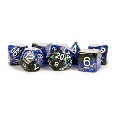 Dice: Resin 16mm 7pc Set: Eternal Blue / Black ^ Q2 2024