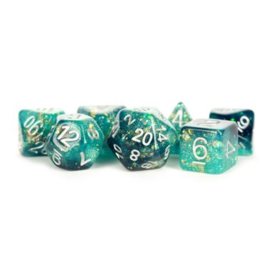 Dice: Resin 16mm 7pc Set: Eternal Teal / Black ^ Q3 2024