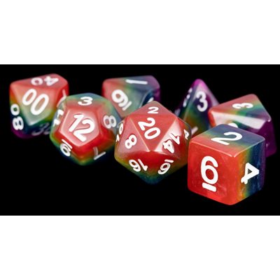 Dice: Resin 16mm 7pc Set: Rainbow ^ Q3 2024