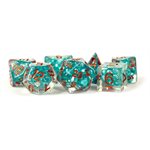 Dice: Resin 16mm 7pc Set: Pearl Teal w / Copper Numbers ^ Q2 2024