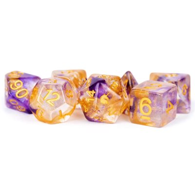 Dice: Resin 16mm 7pc Set: Unicorn Royal Sunset ^ Q3 2024