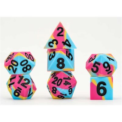 Dice: Sharp Edge Silicon Rubber 16mm 7pc Set: Pride: Pansexual ^ Q2 2024