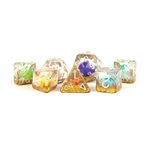 Dice: Resin 16mm 7pc Set: Rainbow Dinosaur Dice ^ Q3 2024