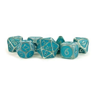 Dice: Enamel Acrylic 16mm 7pc Set: Ice w / Blue Enamel ^ Q3 2024