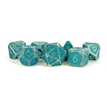 Dice: Enamel Acrylic 16mm 7pc Set: Ice w /  Blue Enamel ^ Q3 2024