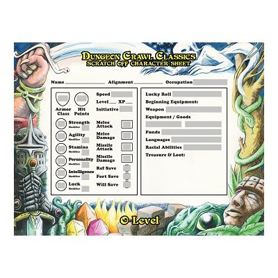 Dungeon Crawl Classics: 0 Level Scratch Off Character Sheets